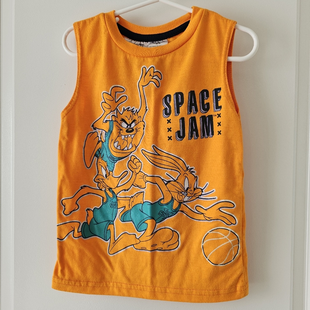 sz 5/6 Space Jam Orange Tank‎ Top Retro 90s Basketball Bugs Bunny Taz Daffy Duck